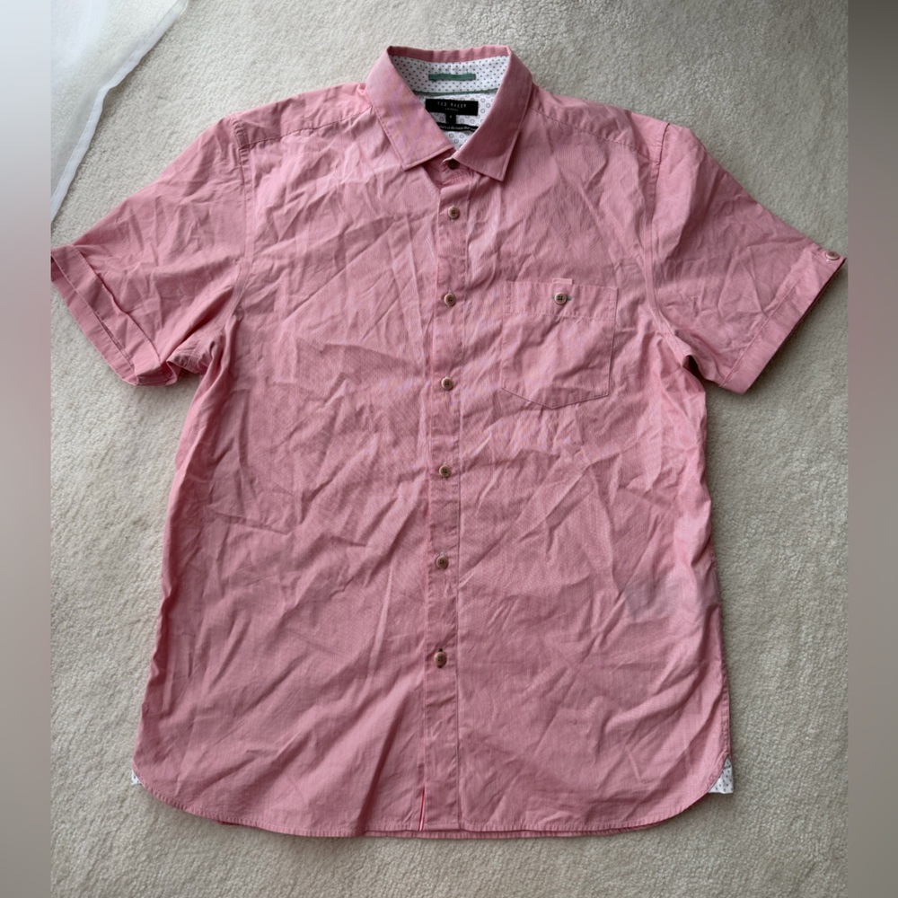 Ted Baker Men's Pink Short Sleeves Button-Up Shirt TBSize 4